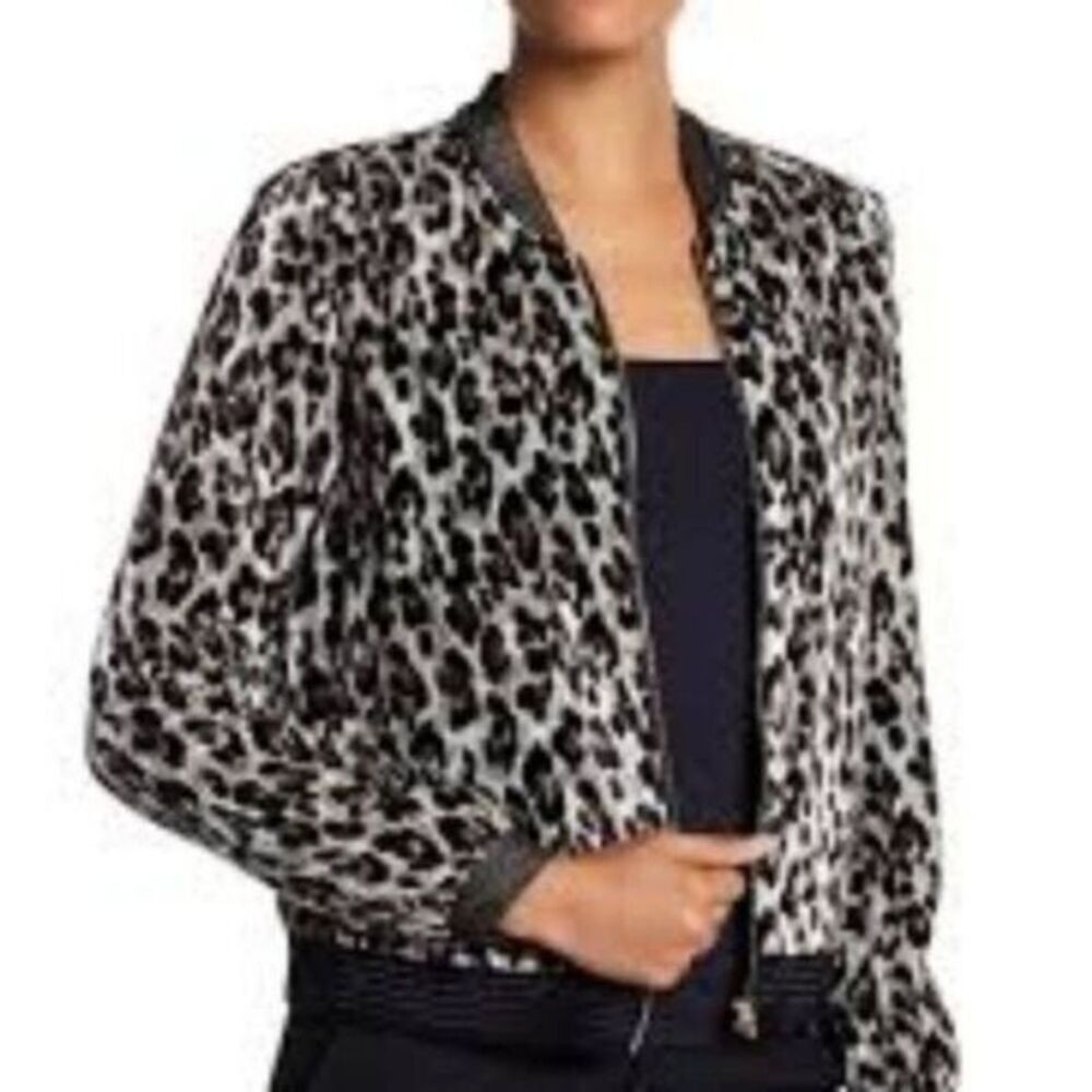 T Tahari Bomber Crop Jacket Crushed Velour Animal Print Sm Full Zip Party Casual